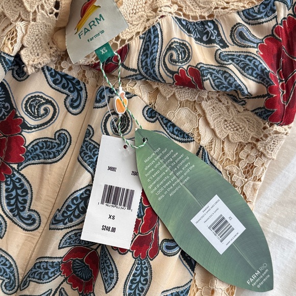 NWT FARM Rio Francesca Sand Midi Dress Cream with Red and Blue Floral Design - Picture 8 of 8